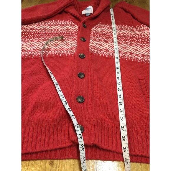 Old Navy Mens Red Fair Isle Cardigan Sweater Size L Holiday Grandpa - Picture 7 of 7